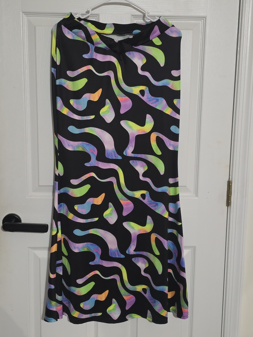 Black Maxi Skirt with Neon Abstract Print
